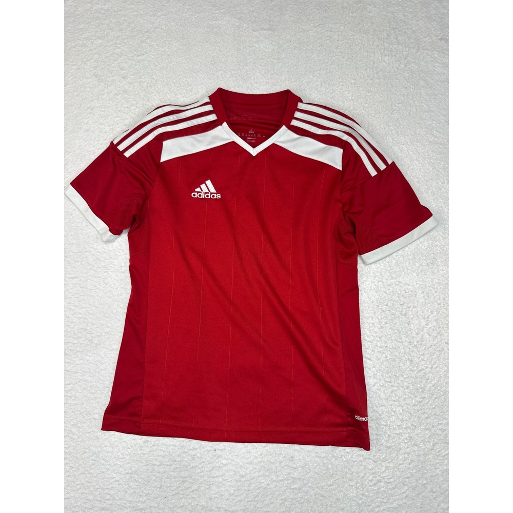 Adidas Climacool Soccer Jersey Youth Large Red White Stripes Short Sleeve Shirt